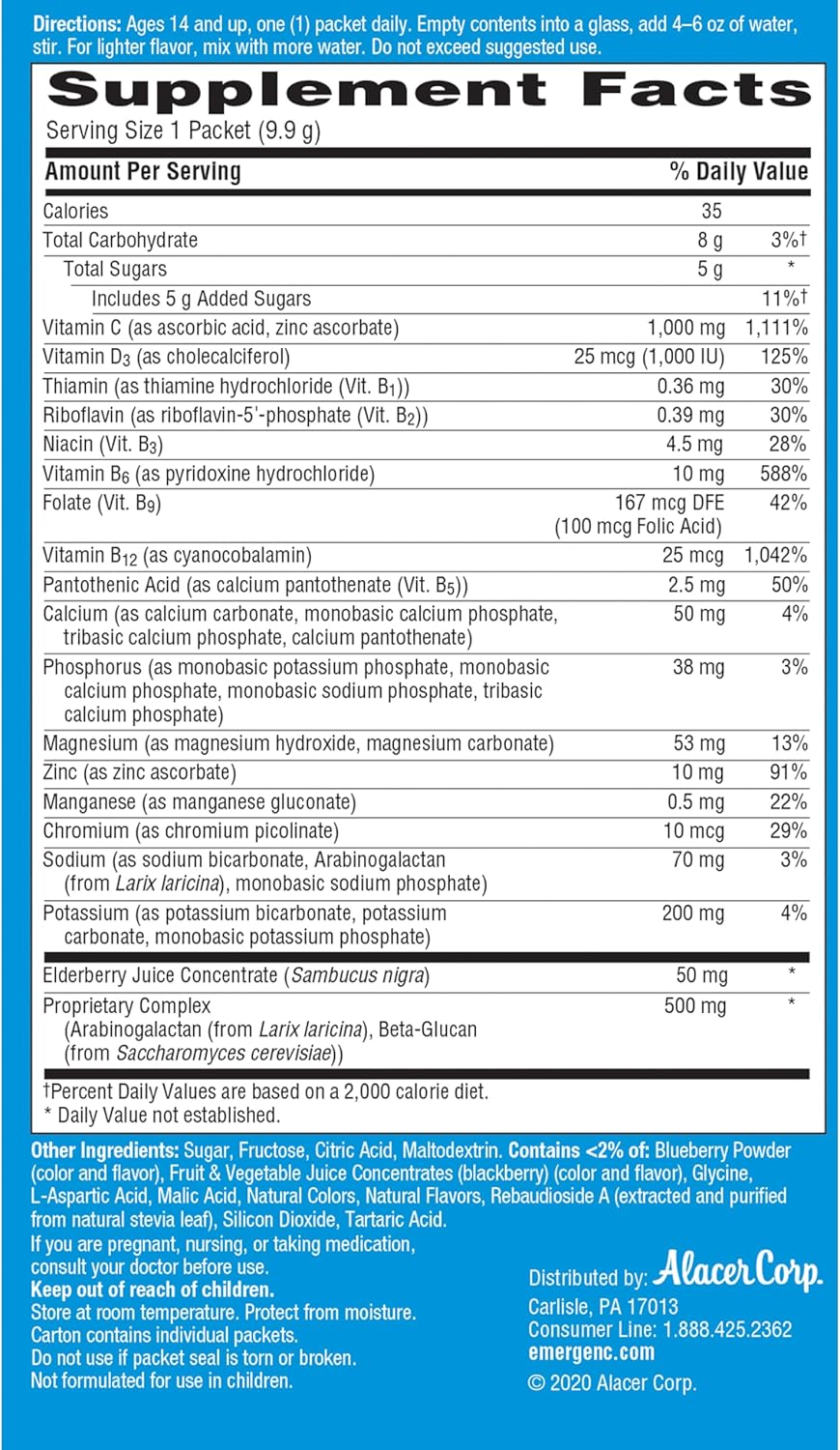 18 Count Vitamin C 1000mg Dietary Supplement Powder Packets L631