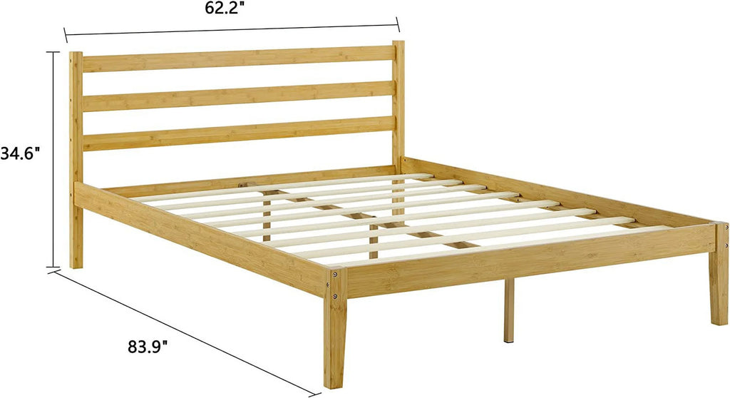 Natural Bamboo Queen Platform Bed Frame With Headboard Y583440