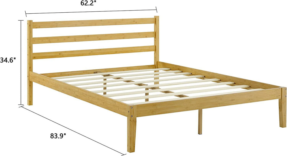 Natural Bamboo Queen Platform Bed Frame With Headboard Y583440