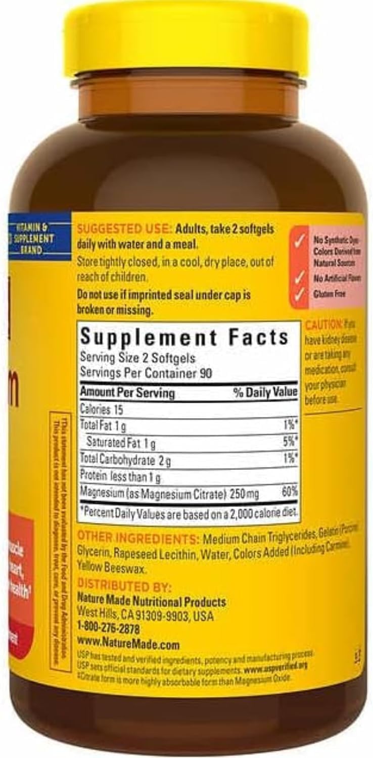 Magnesium Citrate 250 mg Dietary Supplement 180 Softgels E81966