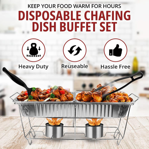 33 Piece Disposable Chafing Dish Buffet Set with 2.5 oz Fuel Cans A5444