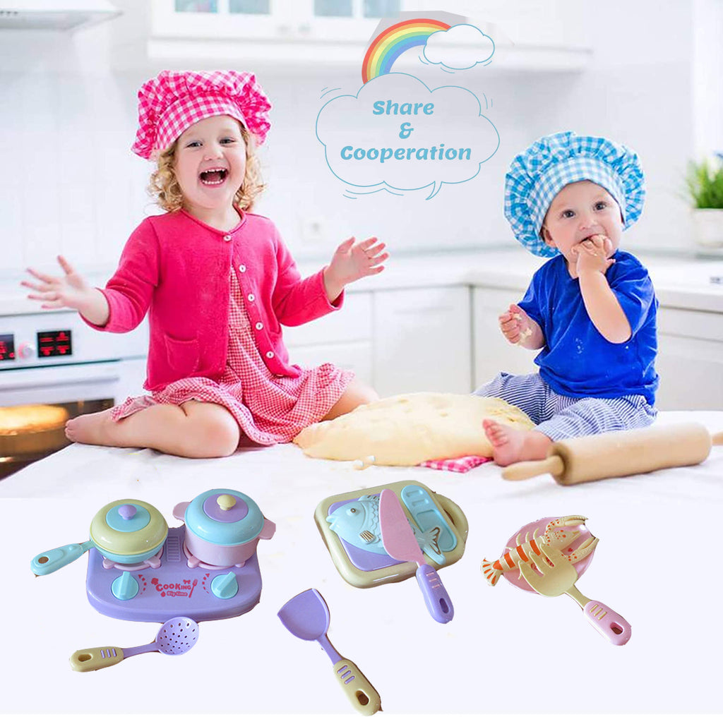13Pcs Pretend Cooking Playset with Pot, Pan, Cooking Utensils and Play Food L309022
