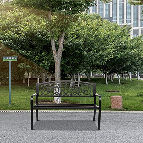 Outdoor Bench with Plastic Floral Design Backrest N178970