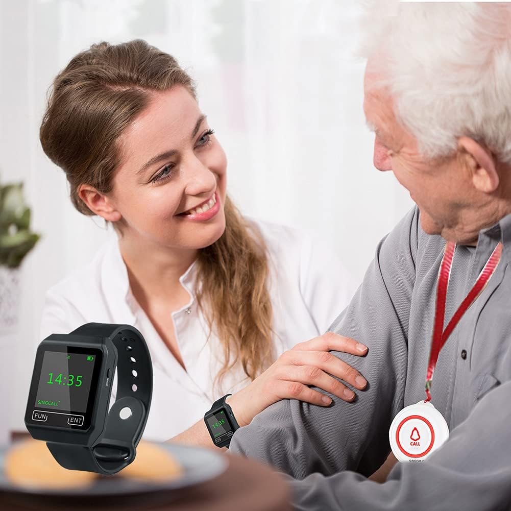 Wireless Caregiver Pager System with 1 Mobile Receiver 2 Call Buttons E5989
