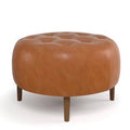 Genuine Leather Tufted Round Cocktail Ottoman C5192