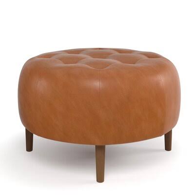 Genuine Leather Tufted Round Cocktail Ottoman C5192