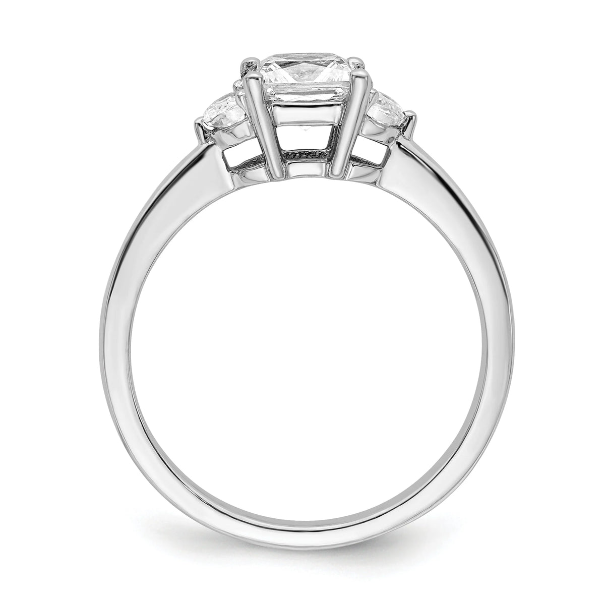 14k White Gold 3 Stone Half Moon Princess Cut CZ Ring D8294
