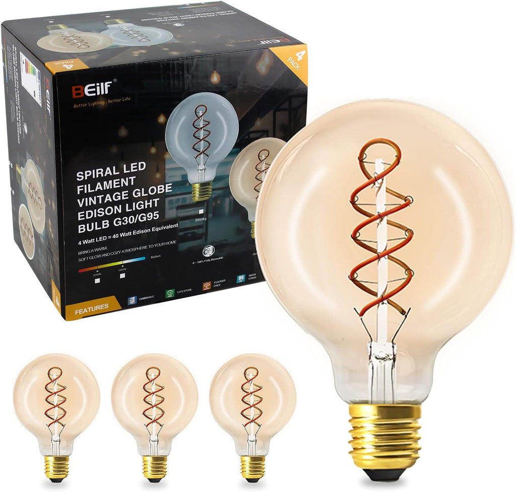12 Pack Dimmable LED Edison Bulbs, E12 Base, 3W, Warm White 2200K, Amber Glass, Candle Bulb H851903