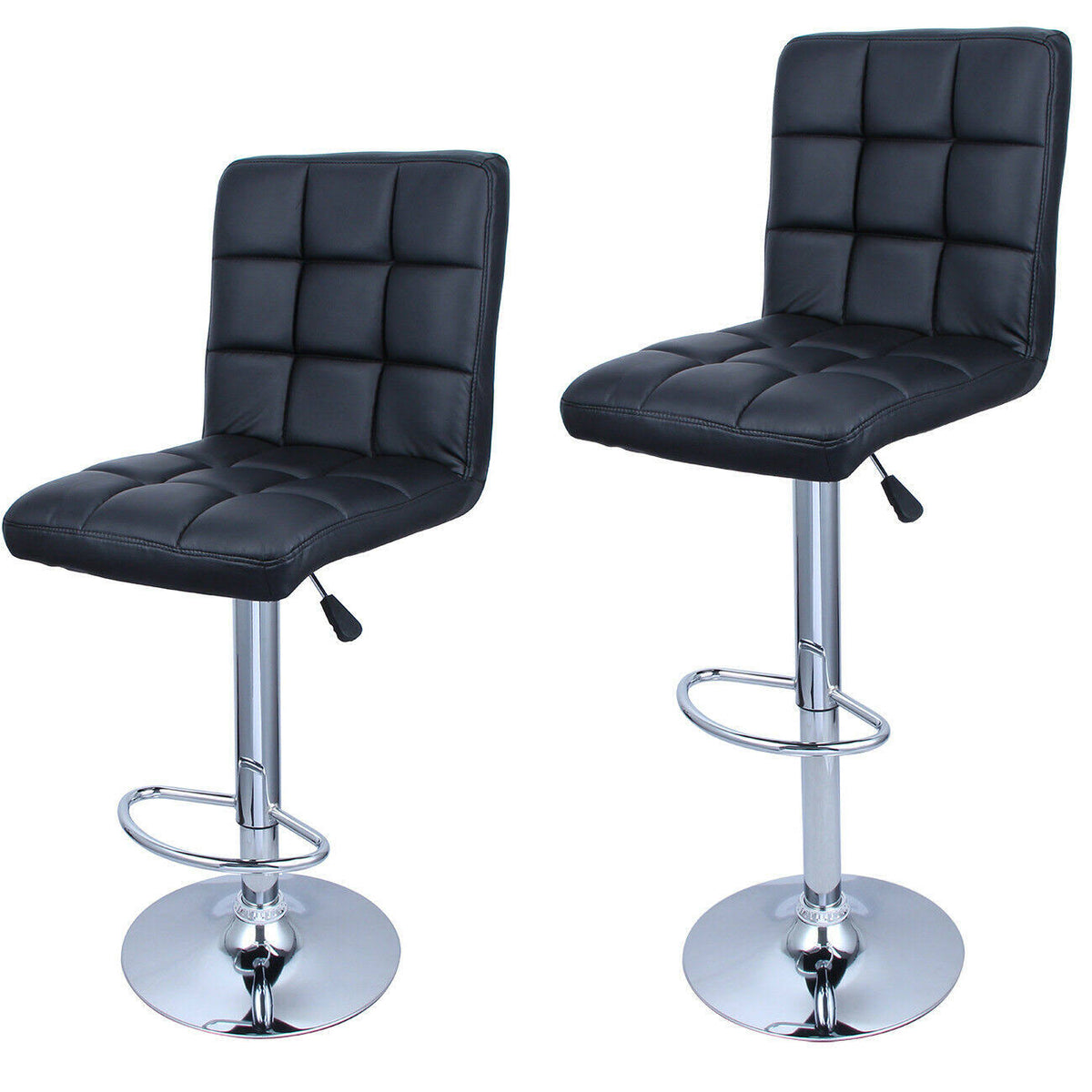 Black Leather Swivel Bar Stool, Set of 2 N29833
