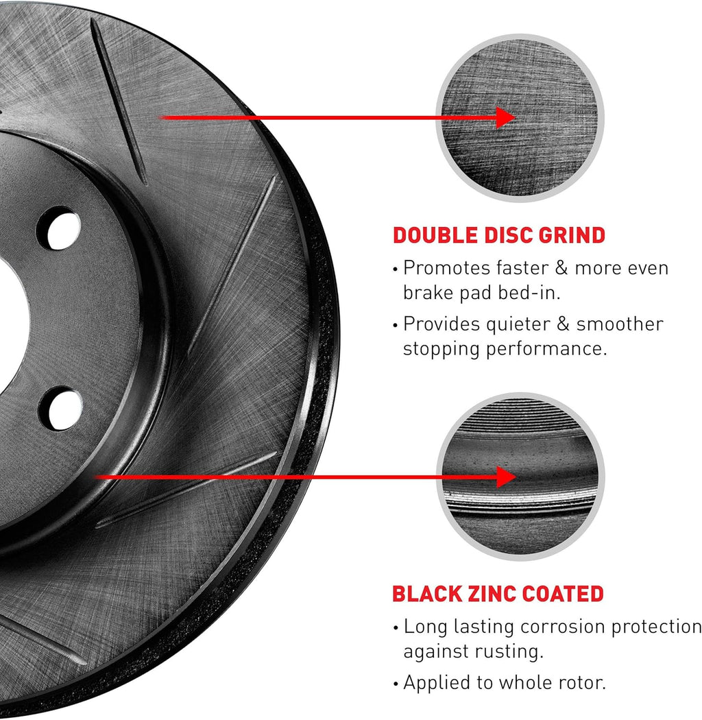Black Slotted Brake Rotors Kit & Semi-Met Brake Pads X33575