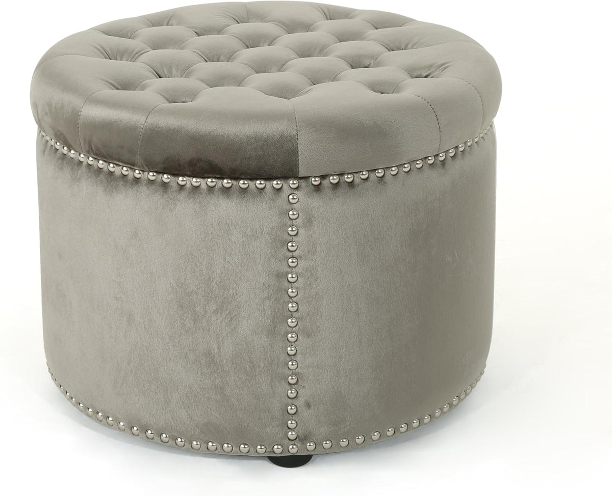 Grey Velvet Tufted Ottoman F92600