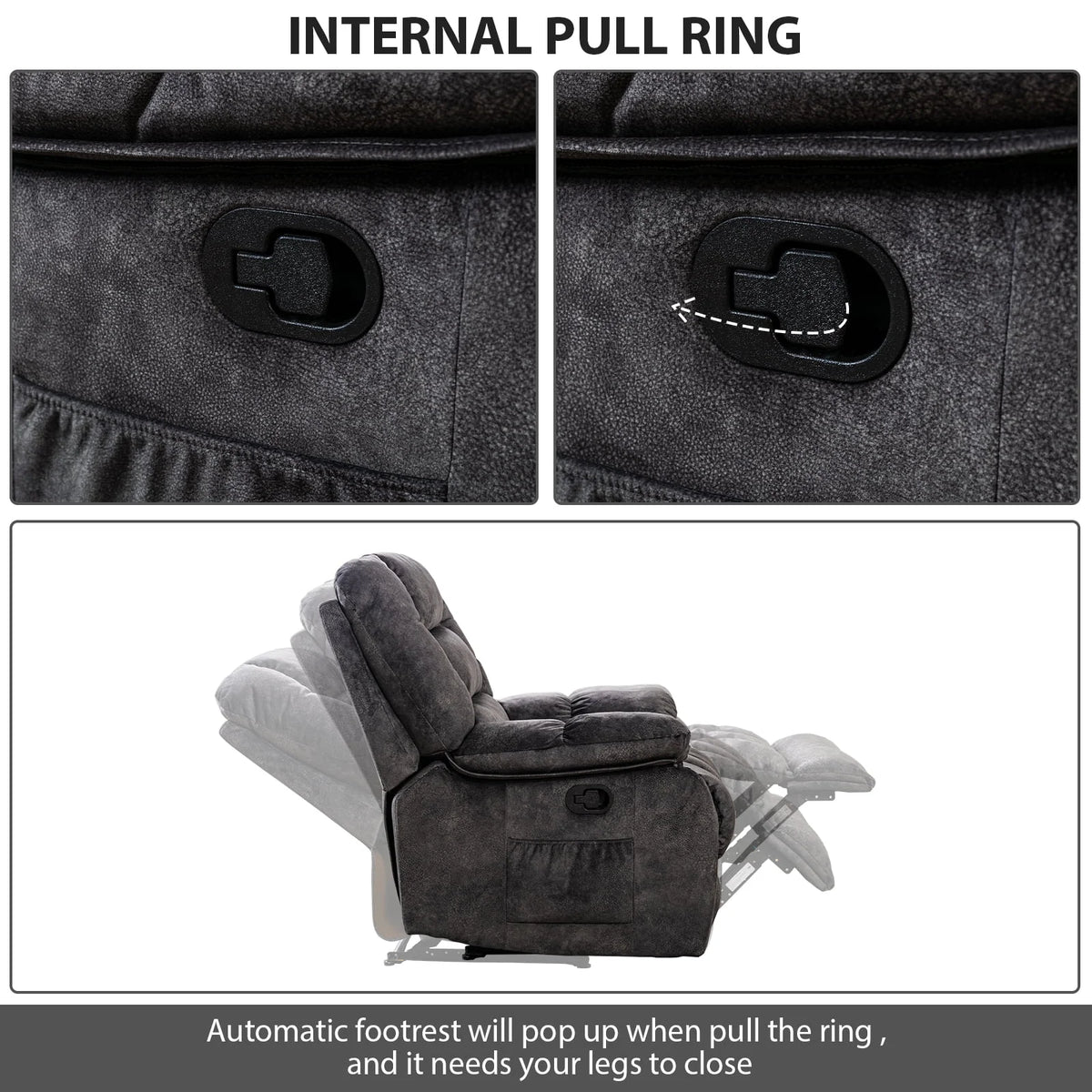Gray Fabric Manual Recliner with Massage and Heat L74055