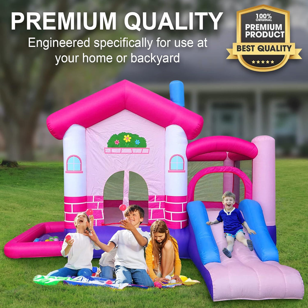 Pink Inflatable Bounce House with Slide, 12.5' x 10.5' Play Area, 7.9' Tall Z16314