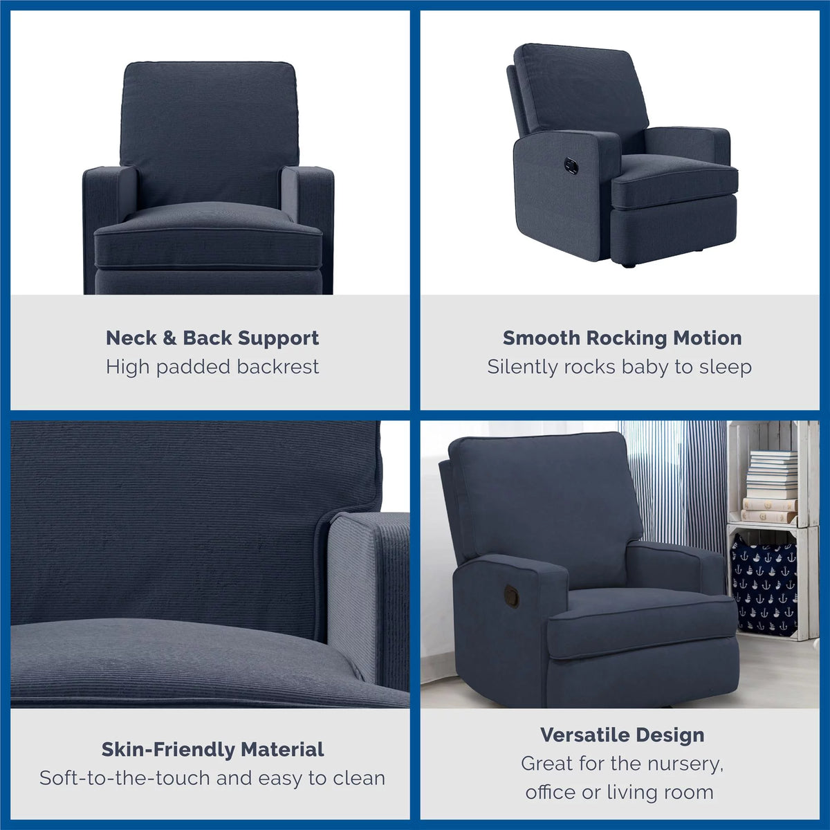 Navy Chenille Rocker Recliner Chair Q5835
