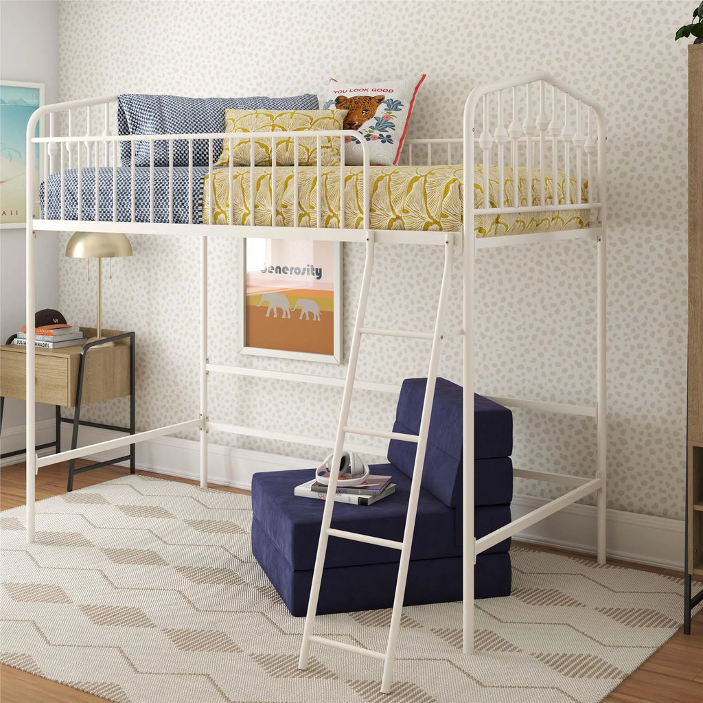 Off White Metal Twin Loft Bed I14541