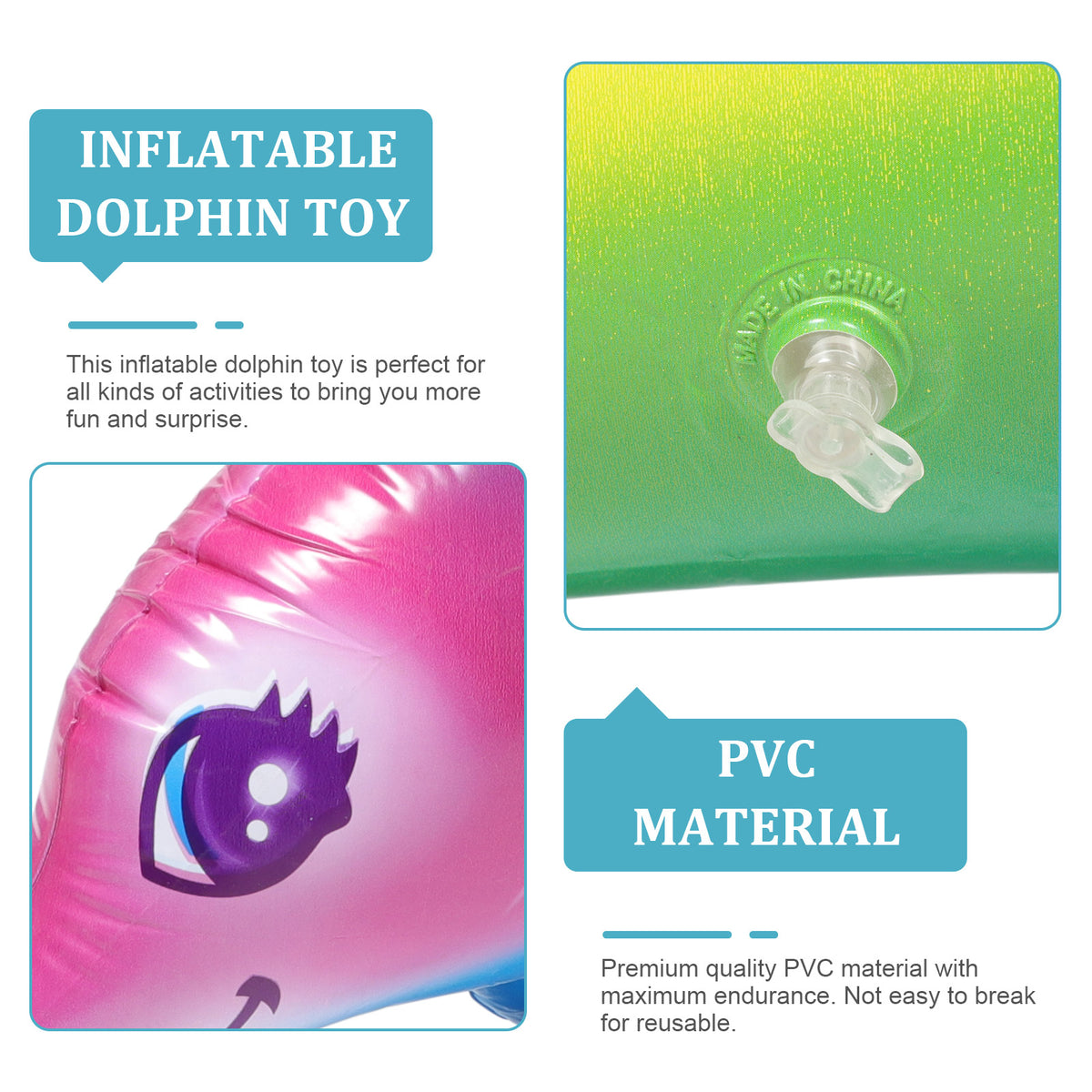 Inflatable Dolphin Toy Beach Pool Float Balloons Multicolor C66730