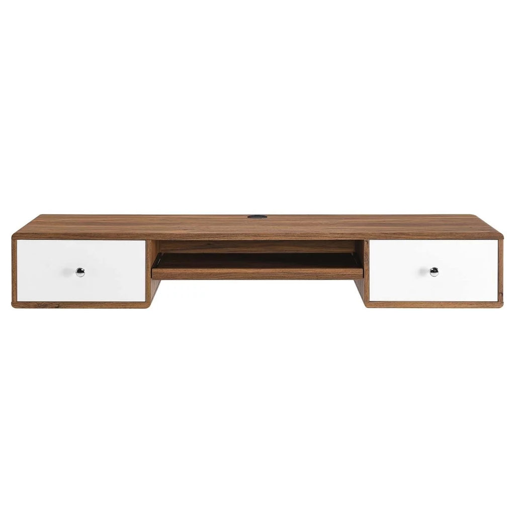60" Wall Mount Wood Office Desk in Walnut/White R1332