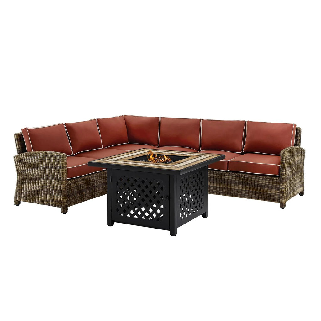 5Pc Outdoor Wicker Sectional Set with Glass Top Coffee Table I70740