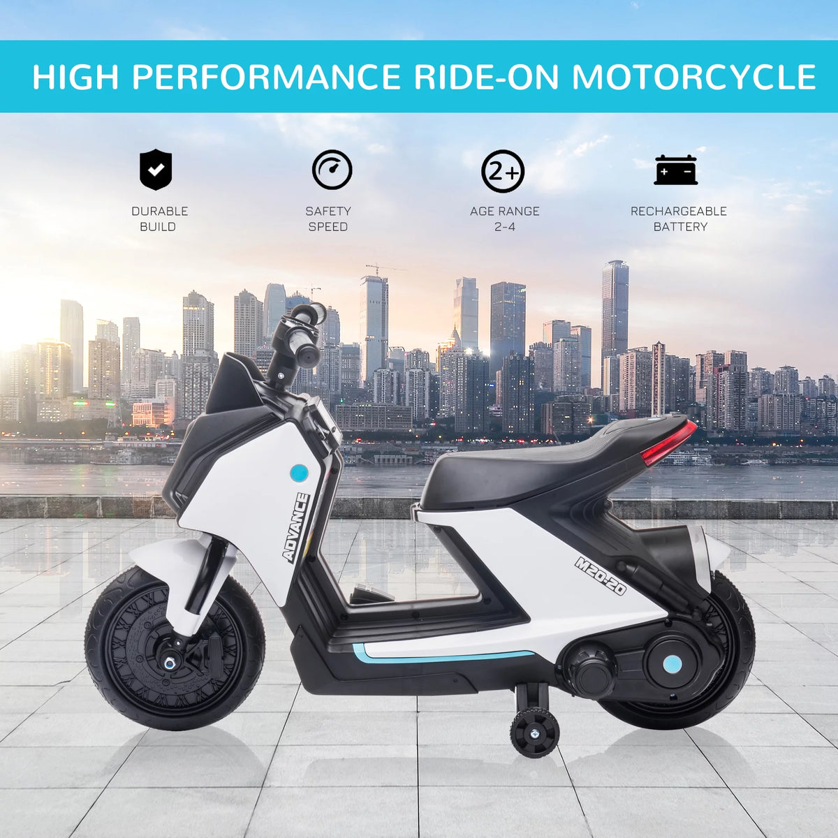 6V Kids Electric Motorcycle Ride-On Rechargeable Bike with Headlights, White D87680