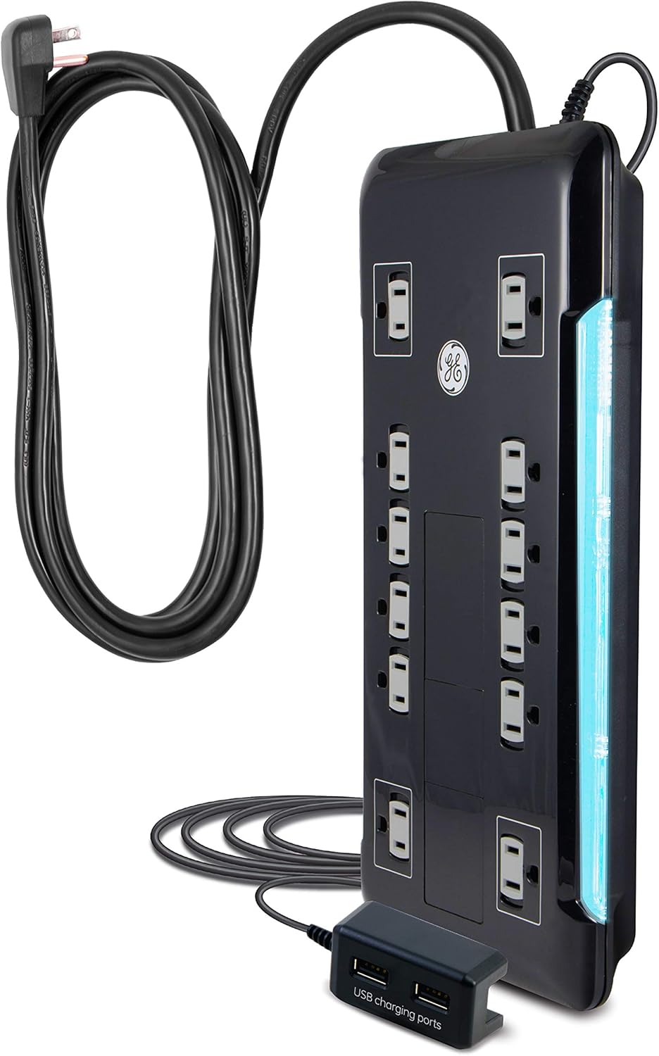 12 Outlet Surge Protector, 2 USB Ports, 8 Ft Power Cord, 4320 Joules, Flat Plug, Black, Pack of 2 H516415