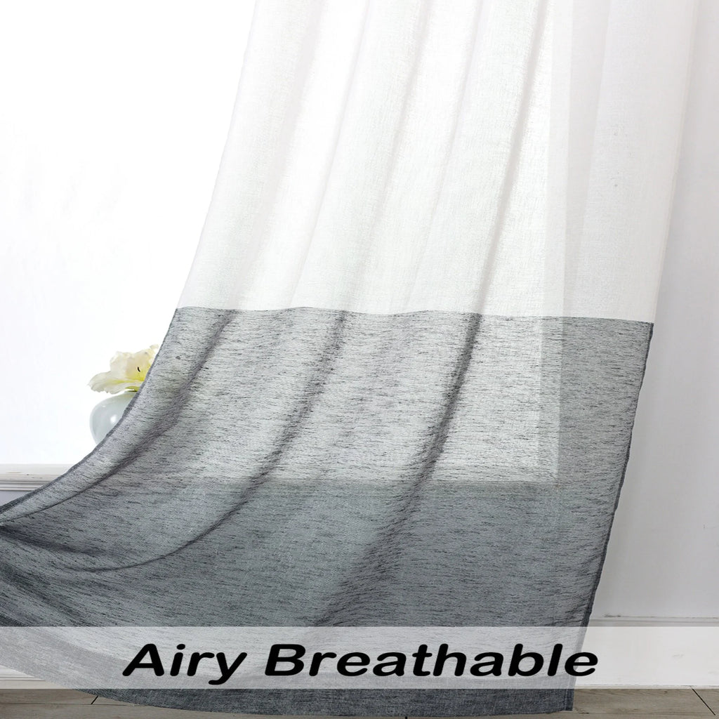 Gray White Sheer Linen Curtain Panels with Rod Pocket, 50"x84"x2 B884