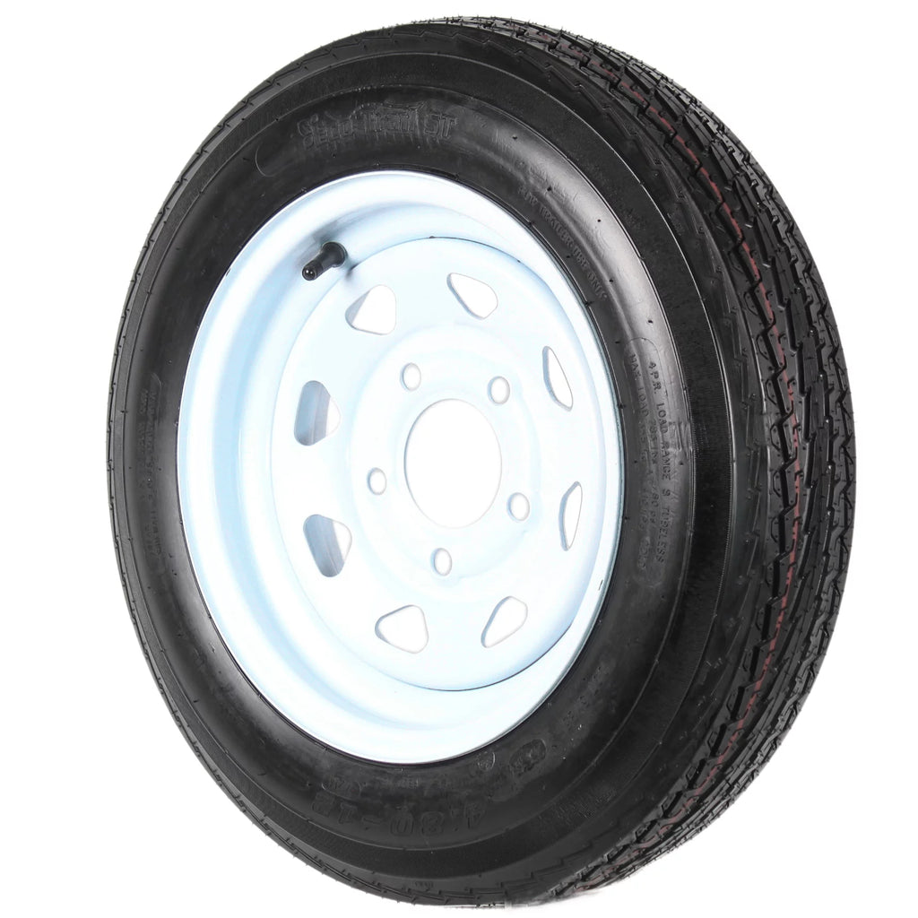 4.80-12 Trailer Tire On Rim 5 Lug White Spoke Wheel A649
