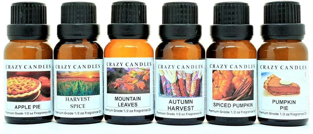 6 Bottles Set Apple Pie Autumn Harvest Harvest Spice Mountain Leaves Pumpkin Pie Spiced Pumpkin 1/2 Fl Oz Each Scented Fragrance Oils V26961
