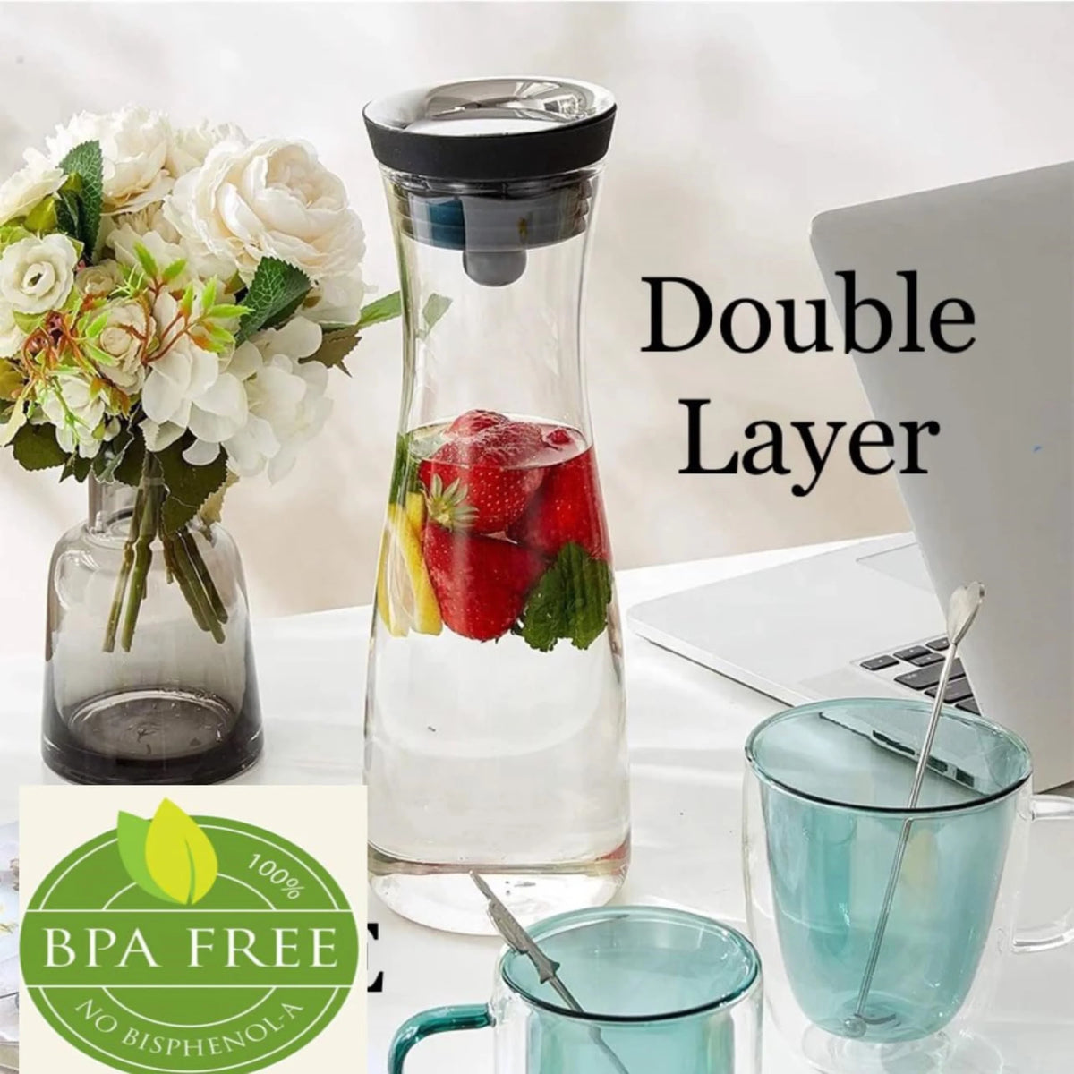 50 oz Glass Pitcher with Stainless Steel Lid and Brush V623