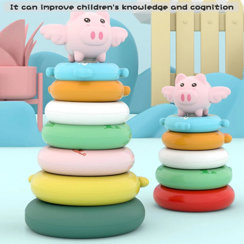 7 Rings Baby Stacking Nesting Toys Sensory Educational Montessori Baby Blocks Stacker A926566