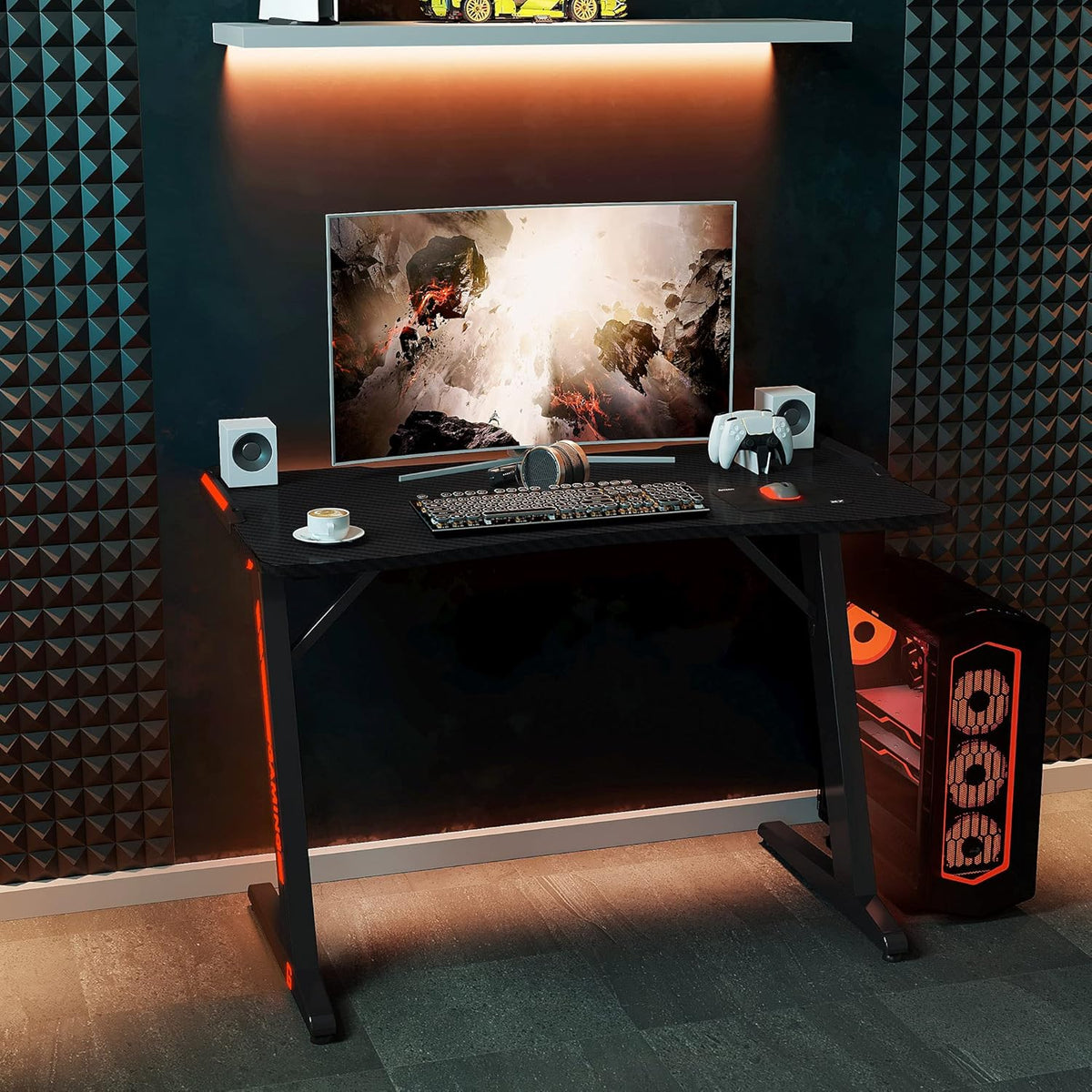 47 inch R-Shaped Gaming Desk with RGB Lighting C76812