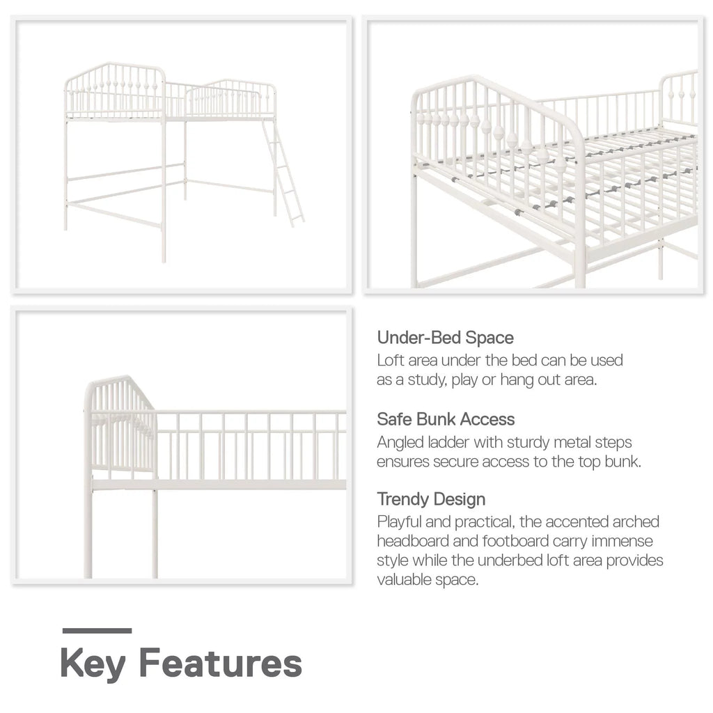 Off White Metal Twin Loft Bed I14541