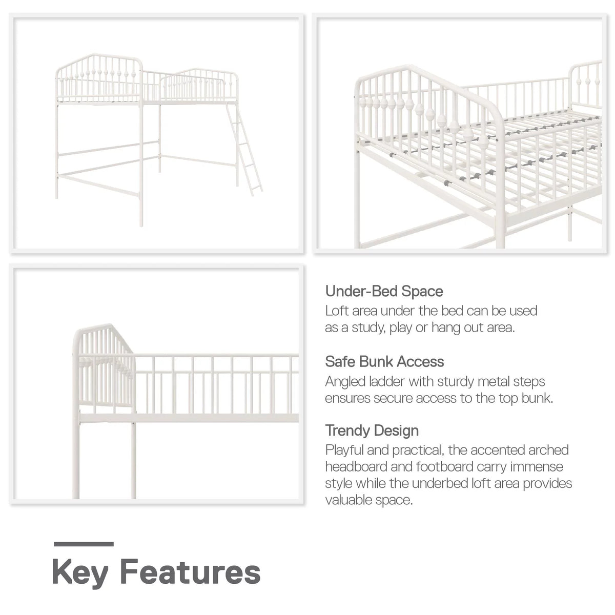 Off White Metal Twin Loft Bed I14541