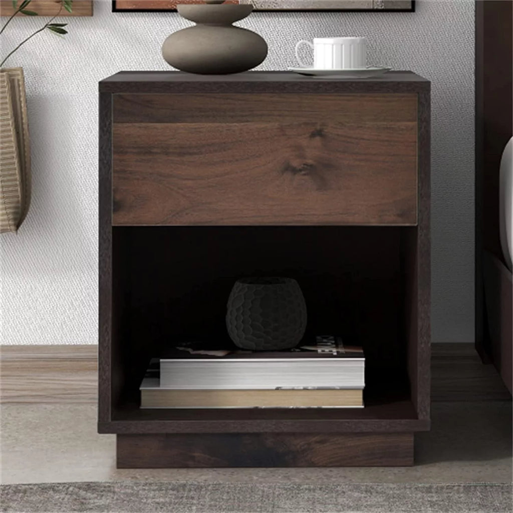 Mid-Century Modern Wooden Nightstand with One Drawer A443