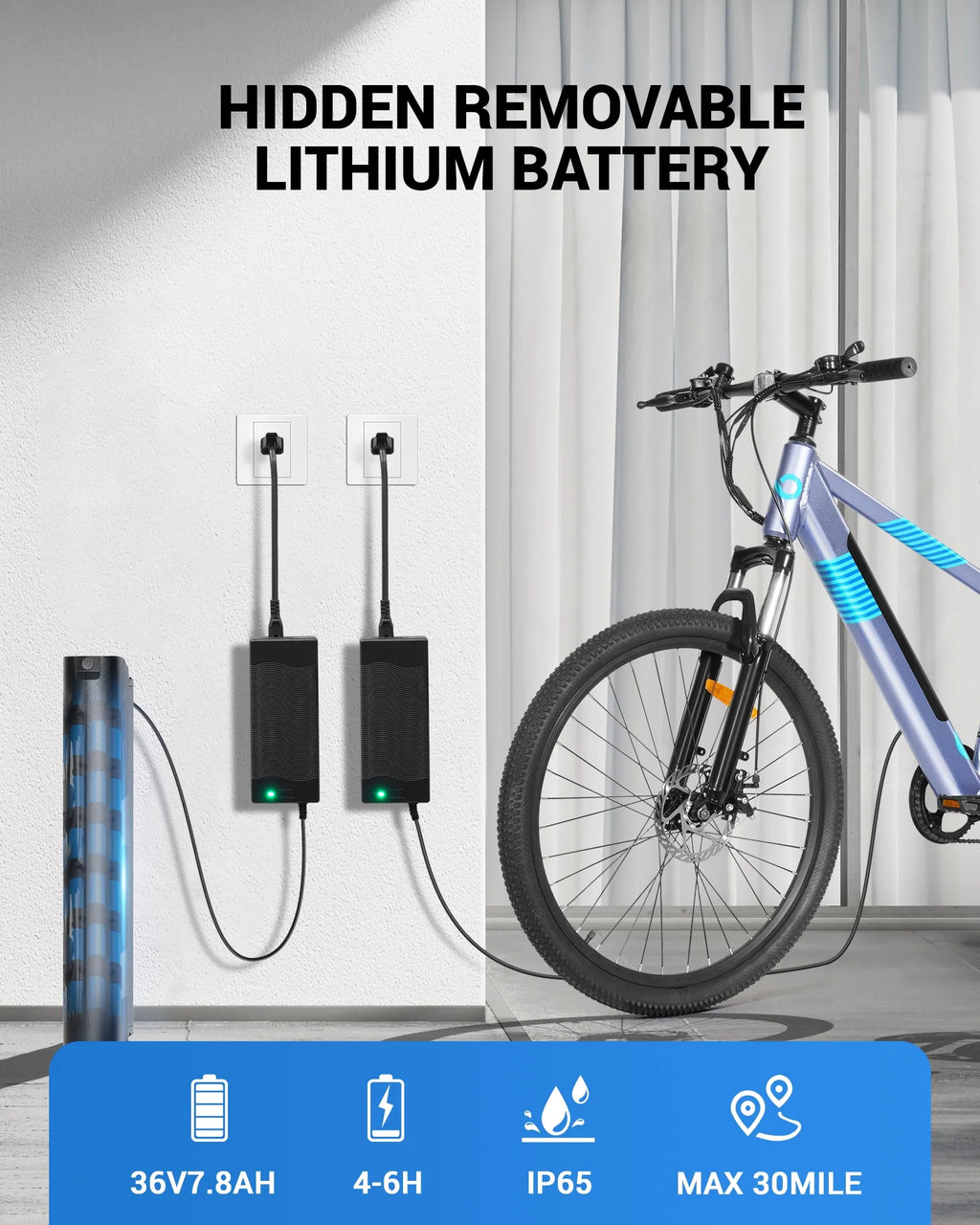 350W 26 Electric Mountain Bike with Removable Battery V402