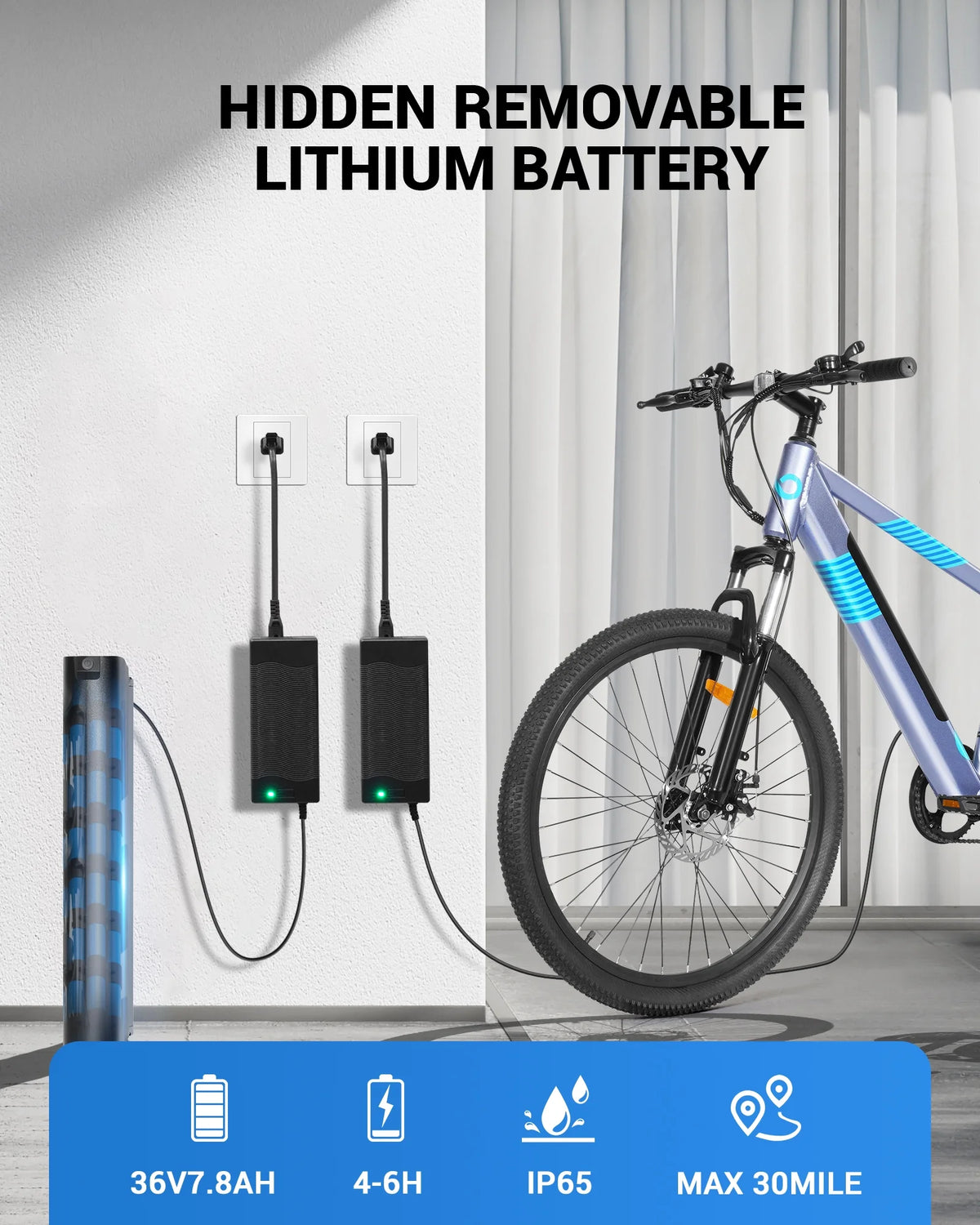 350W 26 Electric Mountain Bike with Removable Battery V402