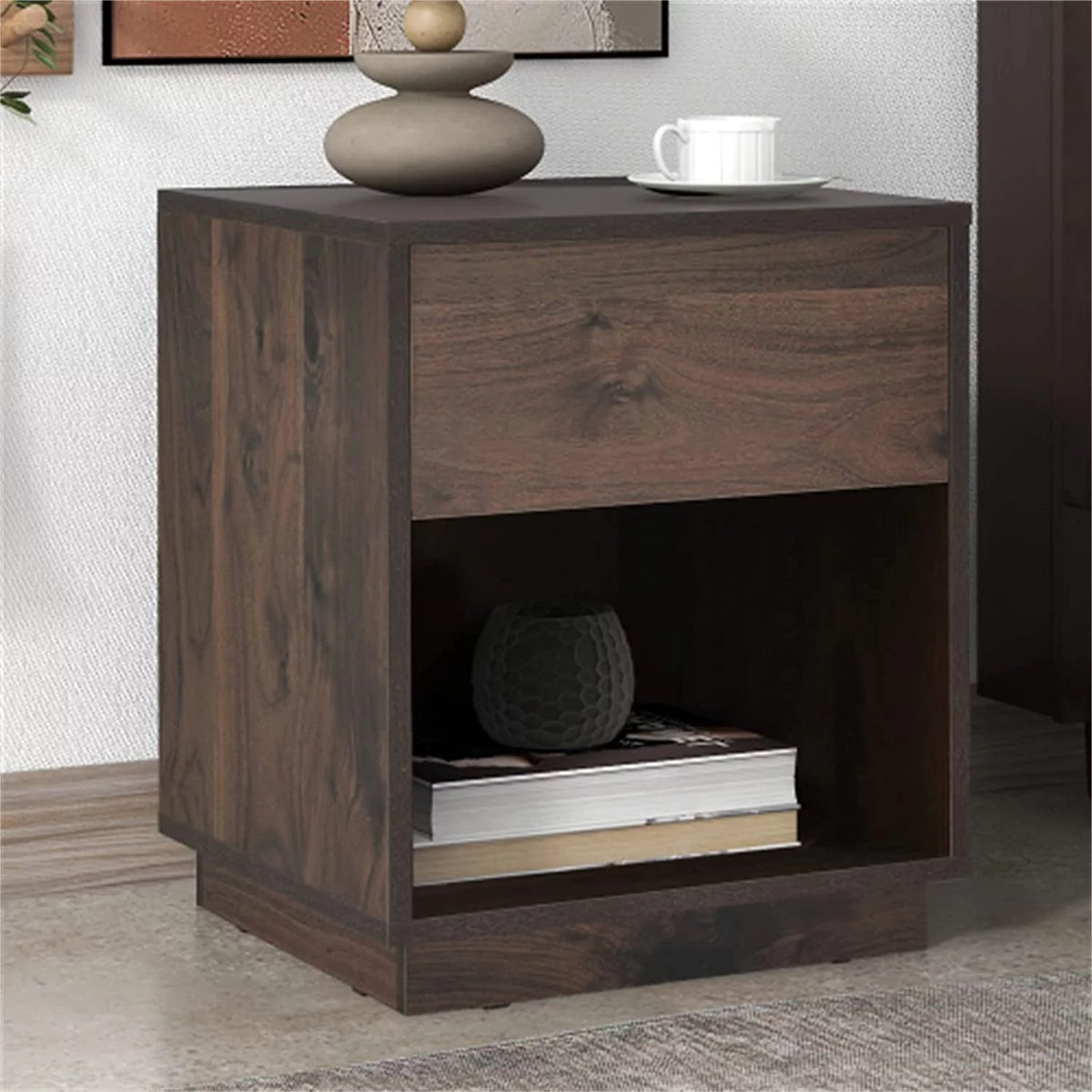 Mid-Century Modern Wooden Nightstand with One Drawer A443
