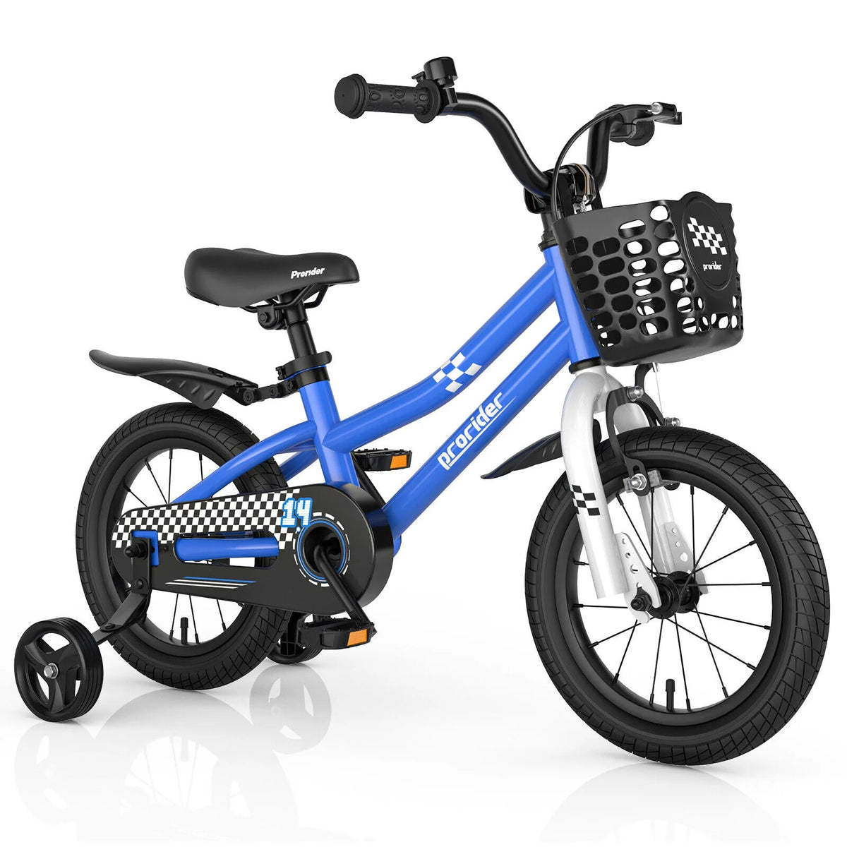 14 Kid's Bike with Training Wheels and Basket, Blue Q2255