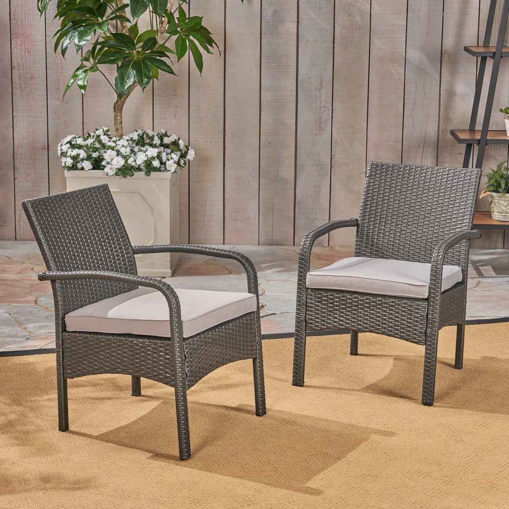Outdoor Wicker Club Chairs with Cushion, Set of 2, Gray U8708