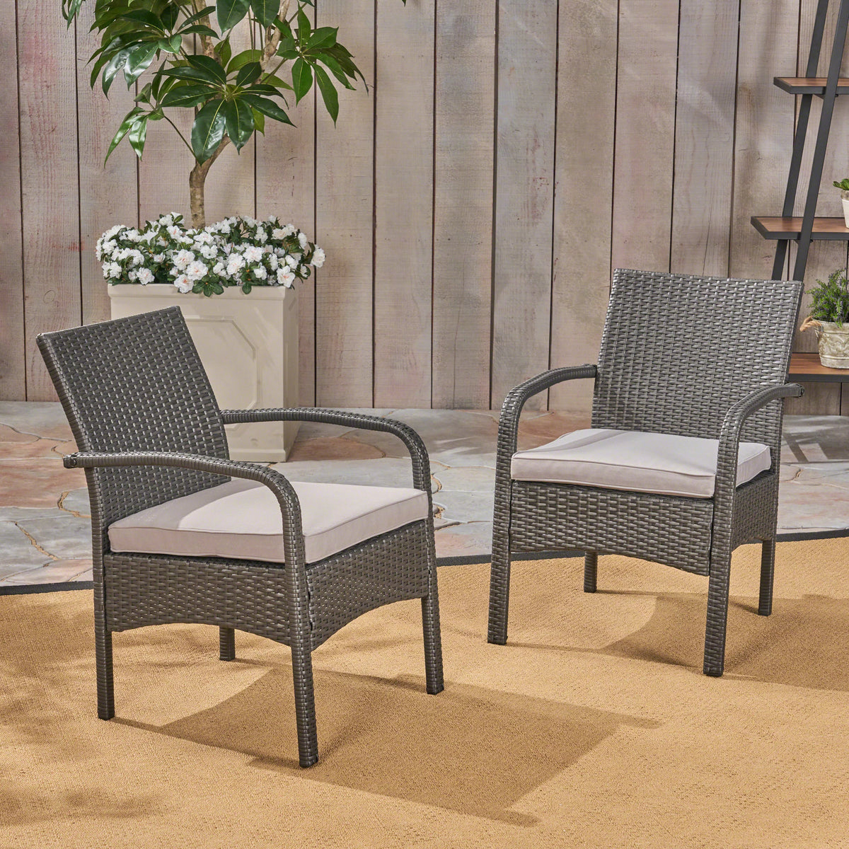 Outdoor Wicker Club Chairs with Cushion, Set of 2, Gray U8708