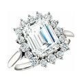Octagon and Round Cut Moissanite Engagement Ring 18K White Gold Plated O5280