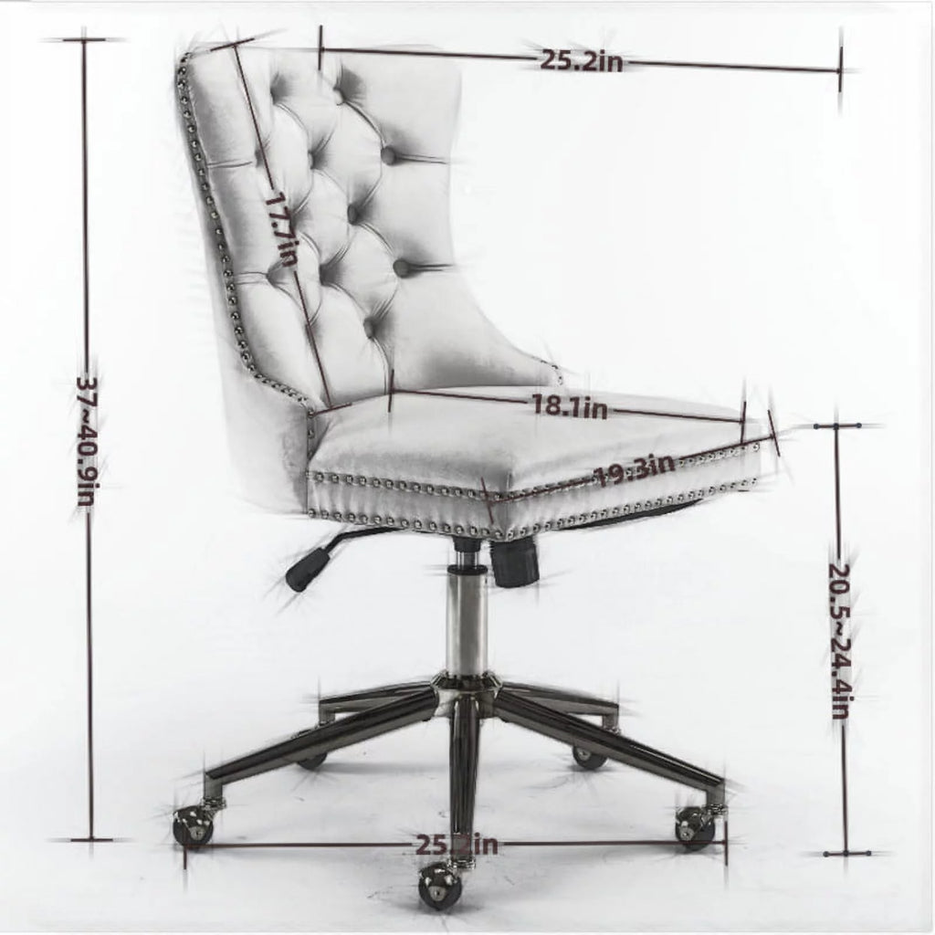 Velvet Upholstered Tufted Office Chair with Golden Metal Base W8385