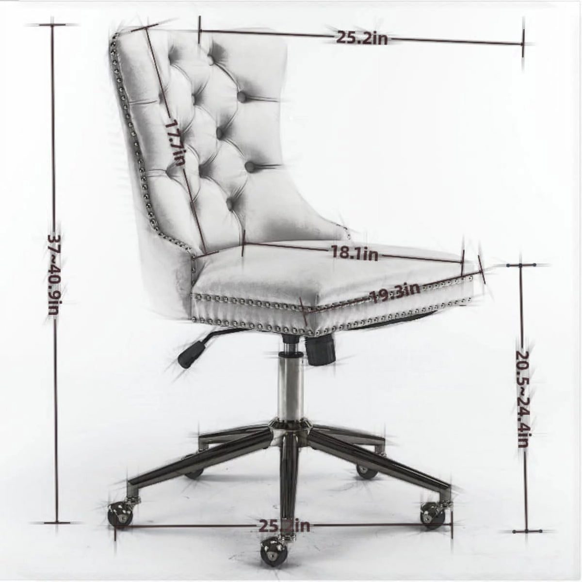 Velvet Upholstered Tufted Office Chair with Golden Metal Base W8385