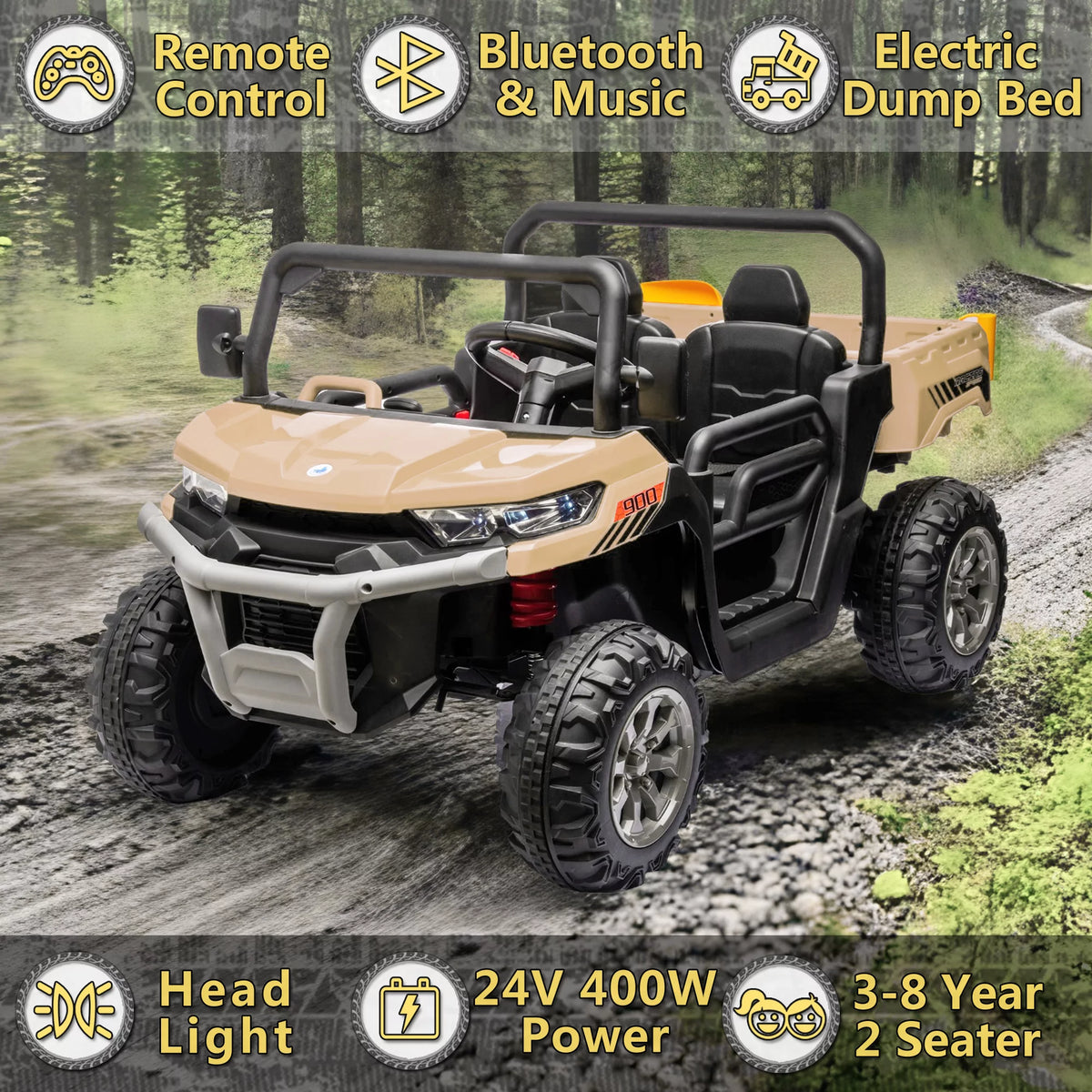 Yellow 2 Seater Kids Ride on Truck with Dump Bed and Remote Control V961