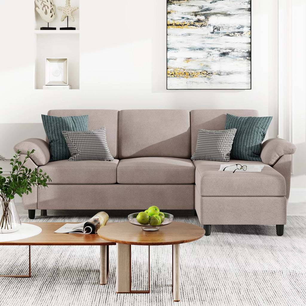 79 Convertible Sectional Sofa Linen Fabric L Shaped Sofa with Removable Pillows Dark Gray W81343