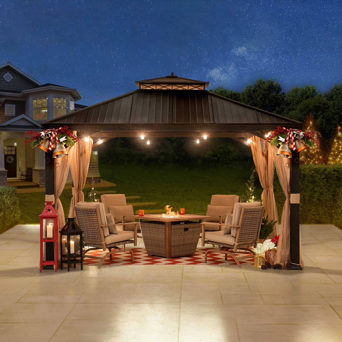 Black 2-Tier Aluminum Hardtop Gazebo with Netting E54717
