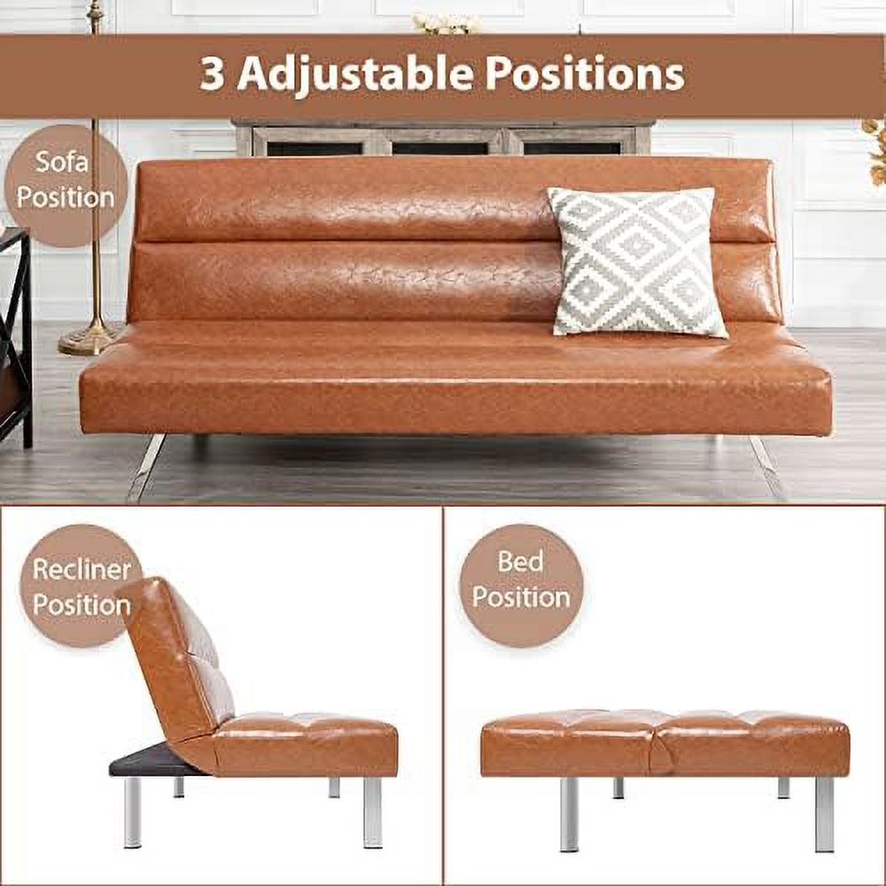 Caramel Leather Futon Sofa Bed I601464
