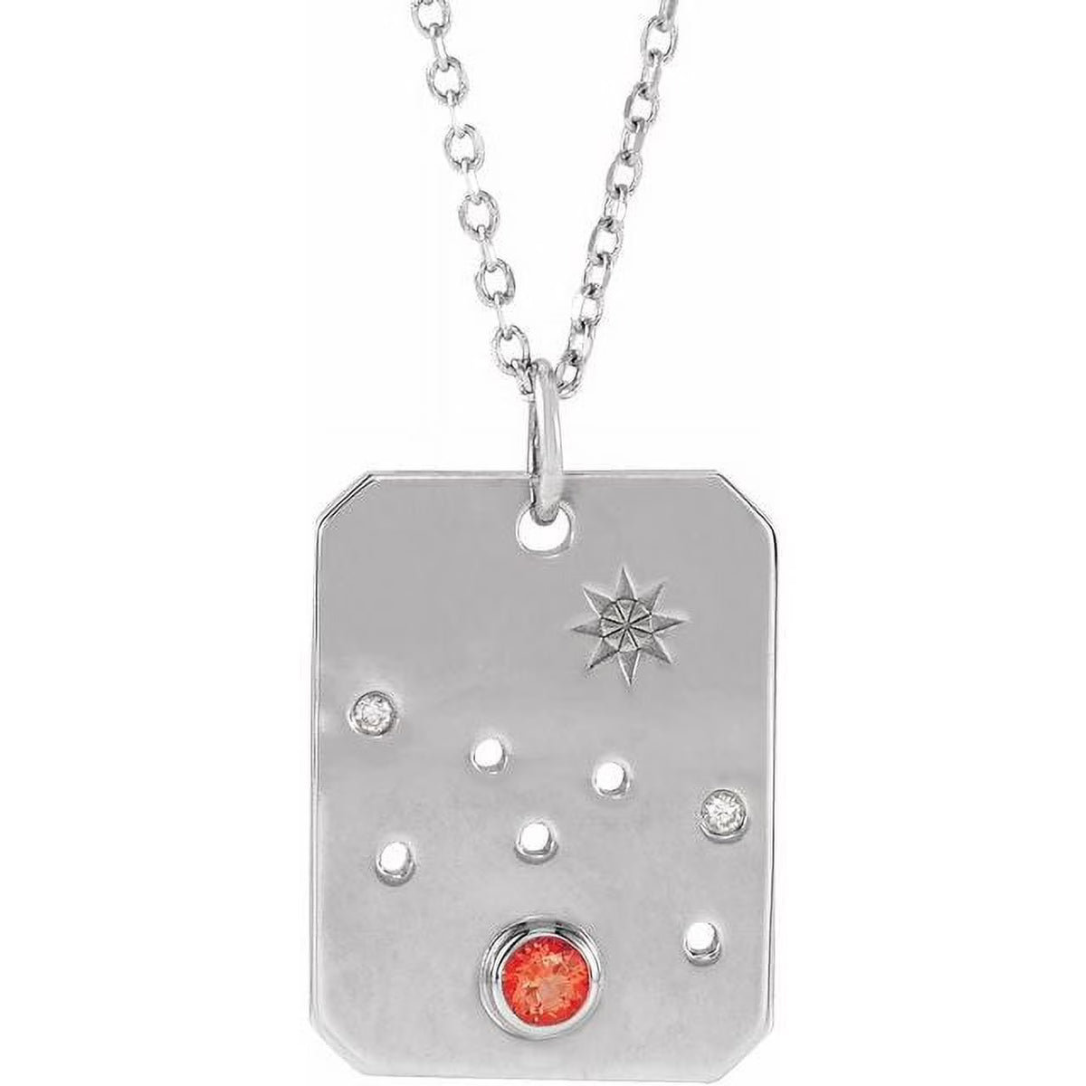 Natural Mexican Fire Opal & Diamond Taurus Constellation Necklace U6685