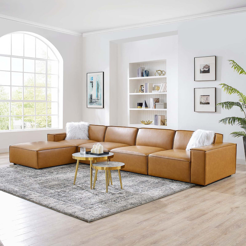 5-Piece Vegan Leather Sectional Sofa in Tan J411878