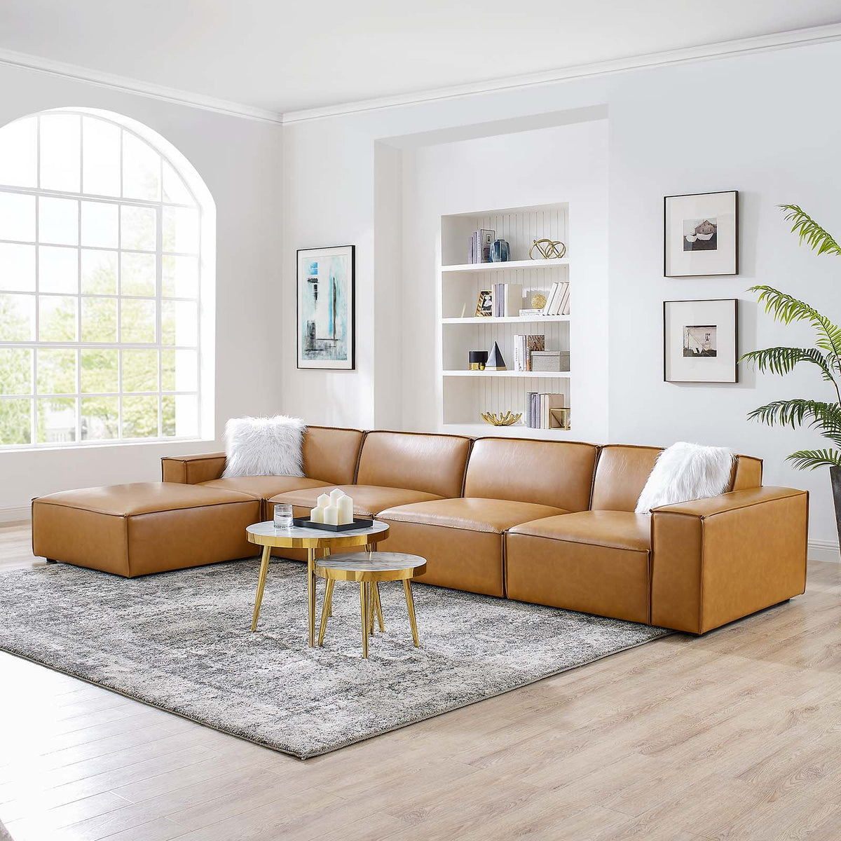 5-Piece Vegan Leather Sectional Sofa in Tan J411878