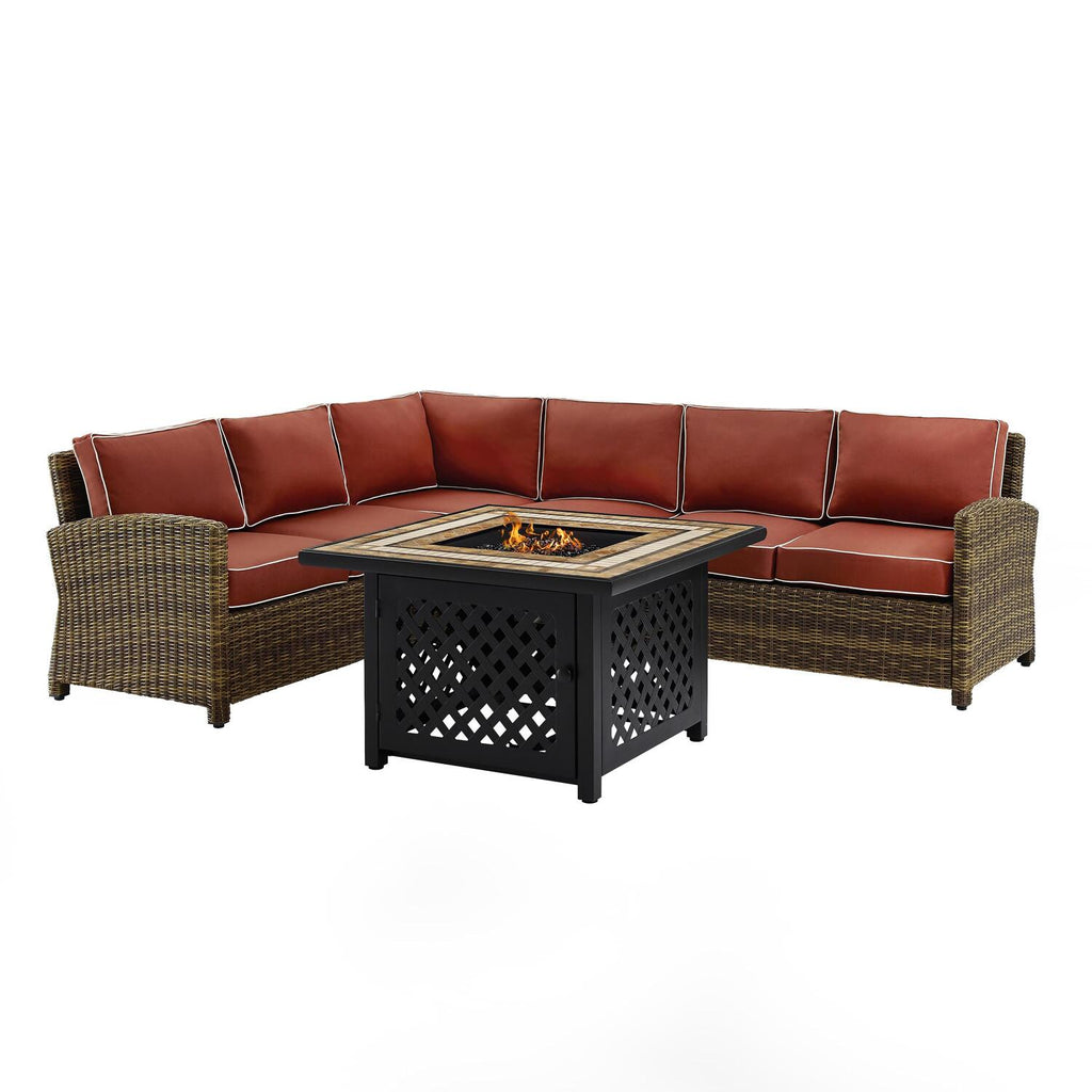 5Pc Outdoor Wicker Sectional Set with Glass Top Coffee Table I70740